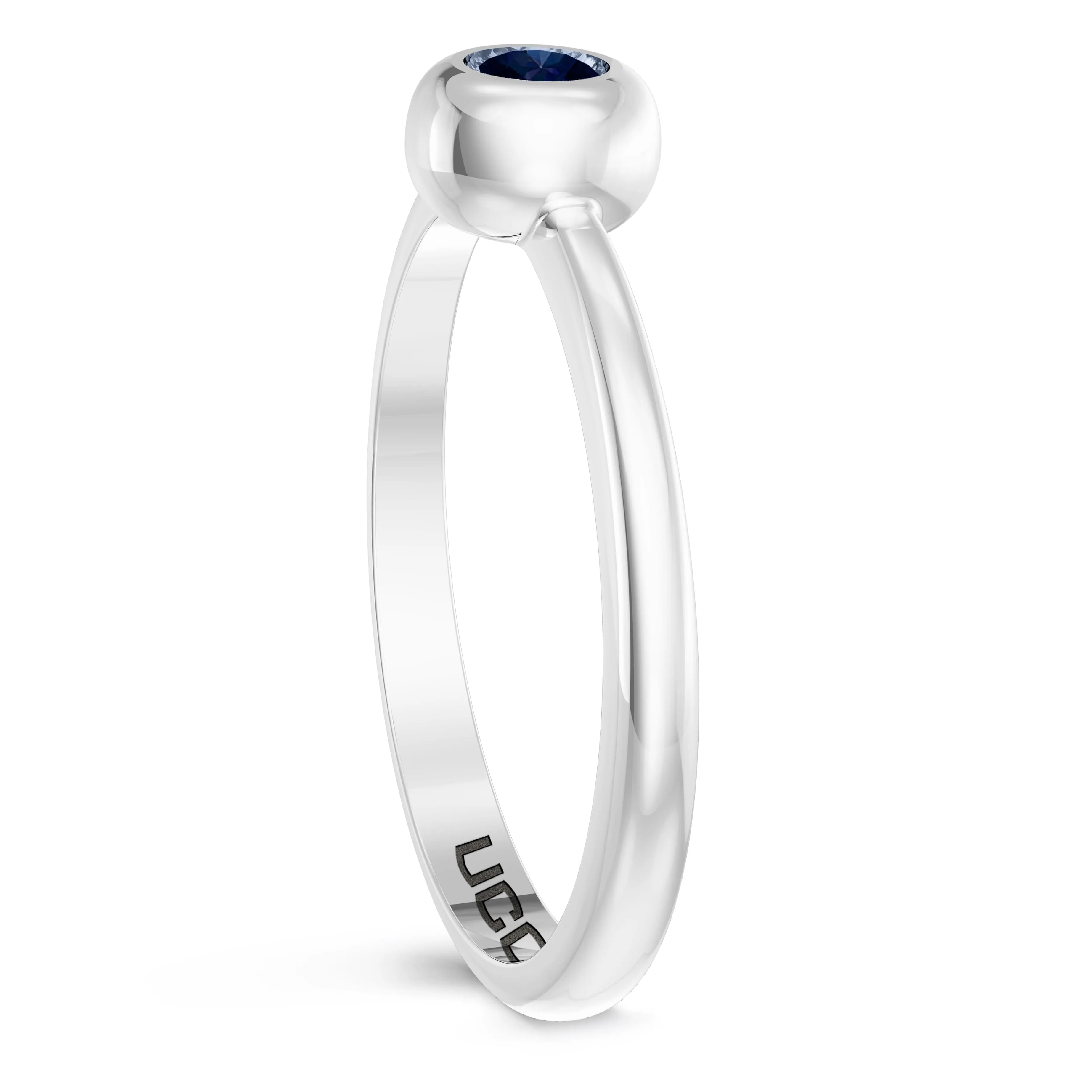 UCONN Sapphire Engraved Ring in Sterling Silver