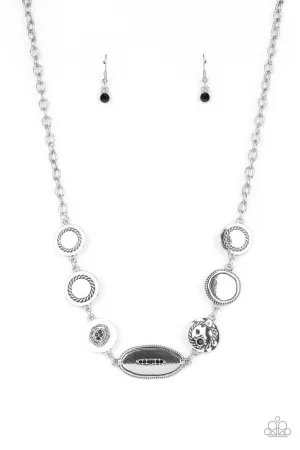 Uniquely Unconventional - Black - Rhinestone Studded Asymmetrical Silver Paparazzi Short Necklace
