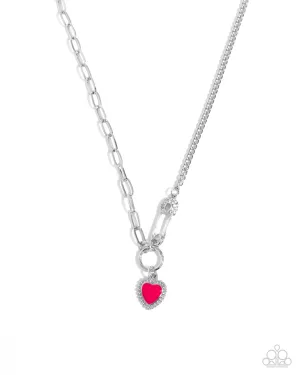 Valuable Valor - Pink - Painted Heart Pendant Silver Safety Pin Paparazzi Short Necklace