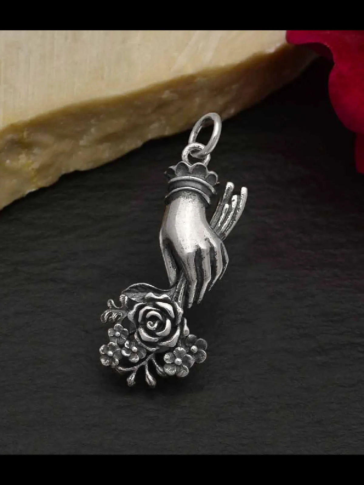 Victorian Hand & Flowers Necklace