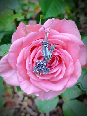 Victorian Hand & Flowers Necklace