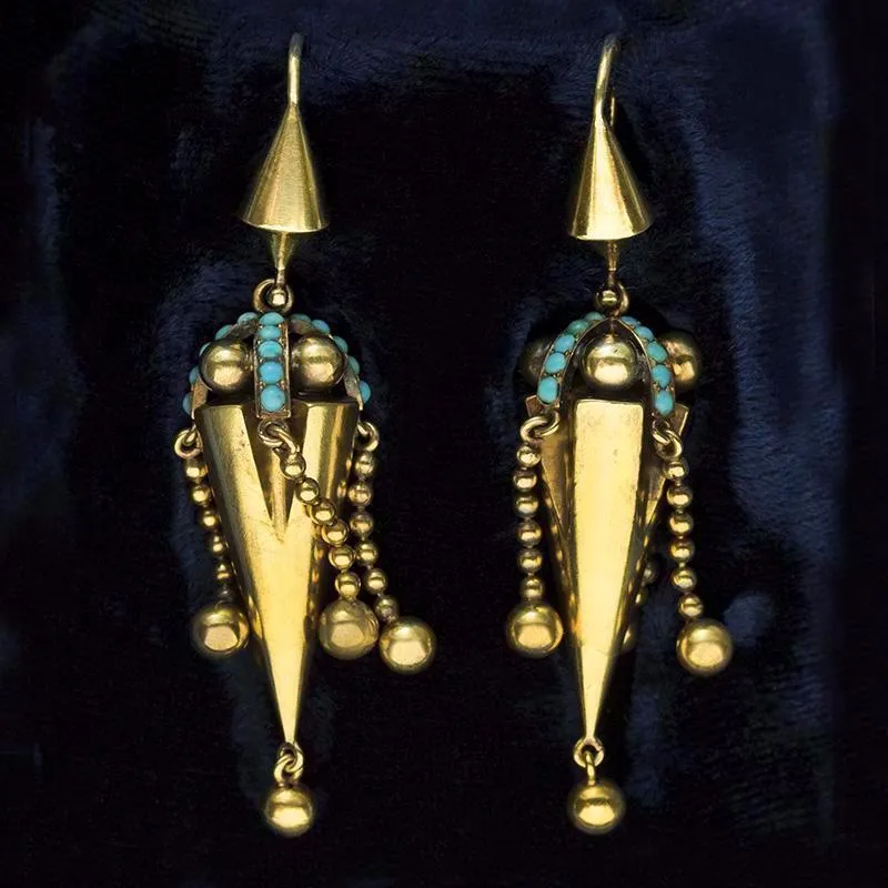 Victorian Turquoise and Tassel Earrings in Fitted Box