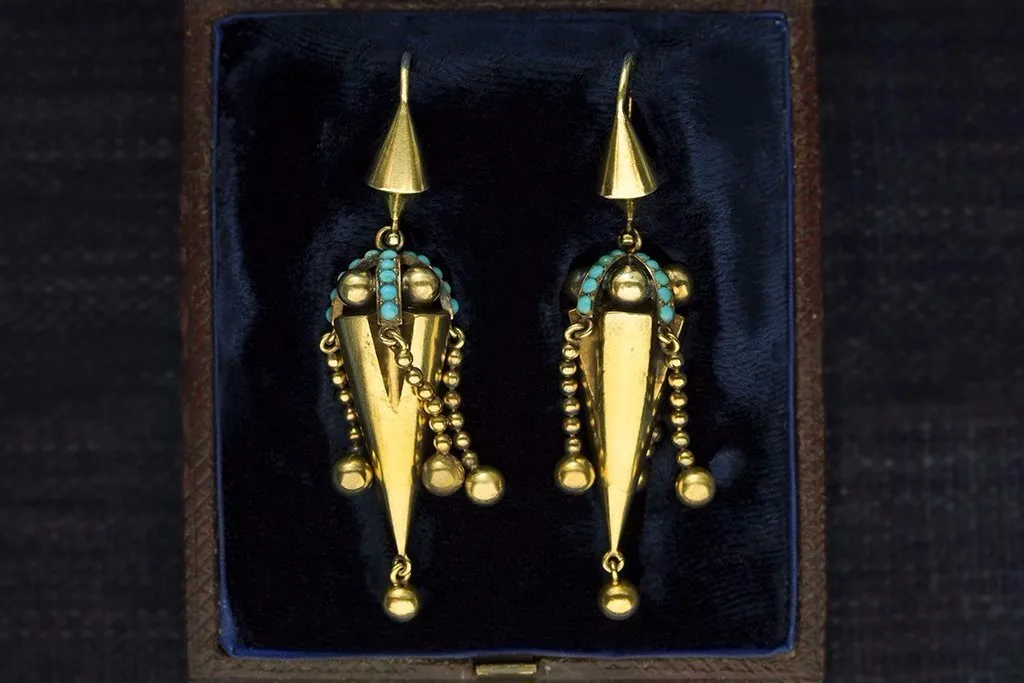 Victorian Turquoise and Tassel Earrings in Fitted Box