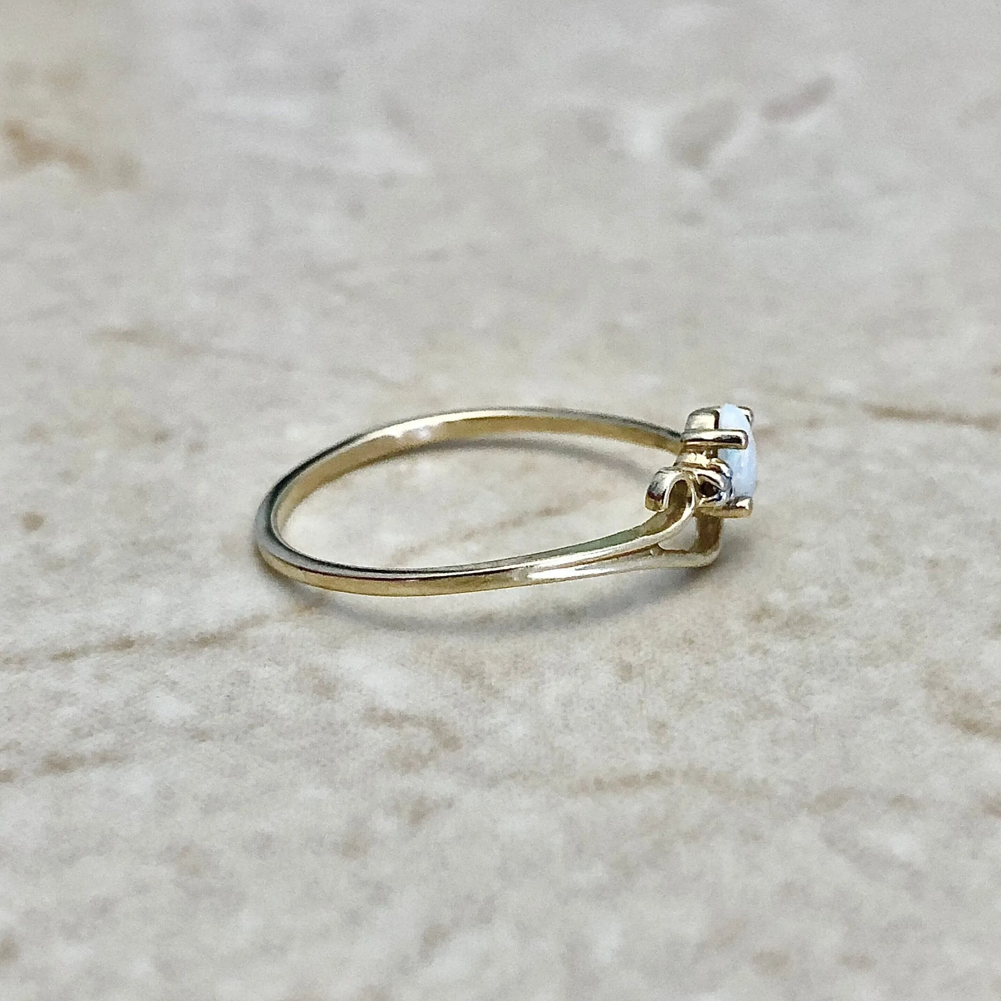 Vintage 10 Karat Yellow Gold Natural Opal & Diamond Solitaire Ring