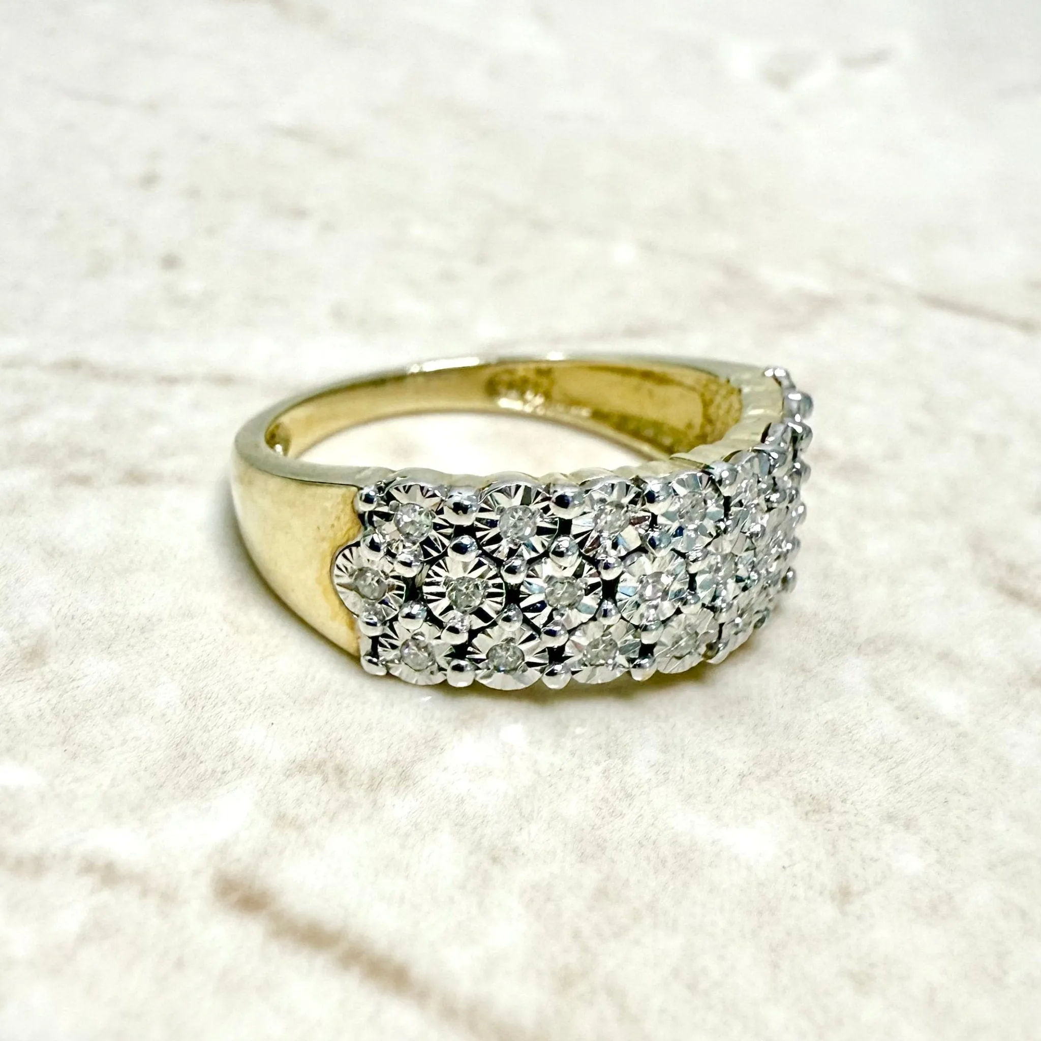 Vintage 14 Karat Two-Tone Gold Three-Row Diamond Band Ring