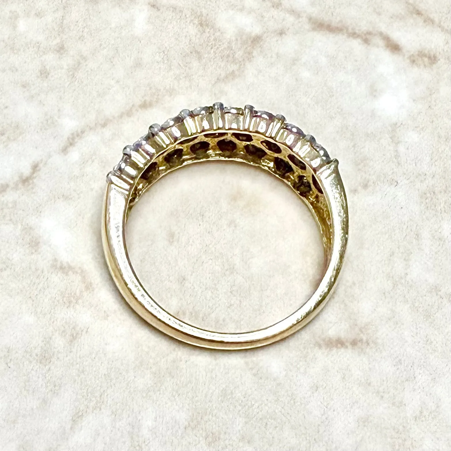 Vintage 14 Karat Two-Tone Gold Three-Row Diamond Band Ring