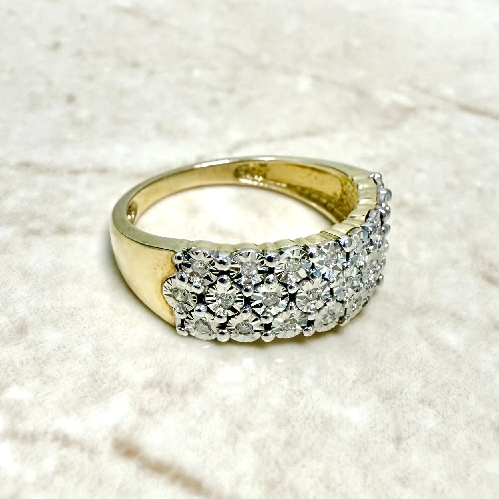 Vintage 14 Karat Two-Tone Gold Three-Row Diamond Band Ring
