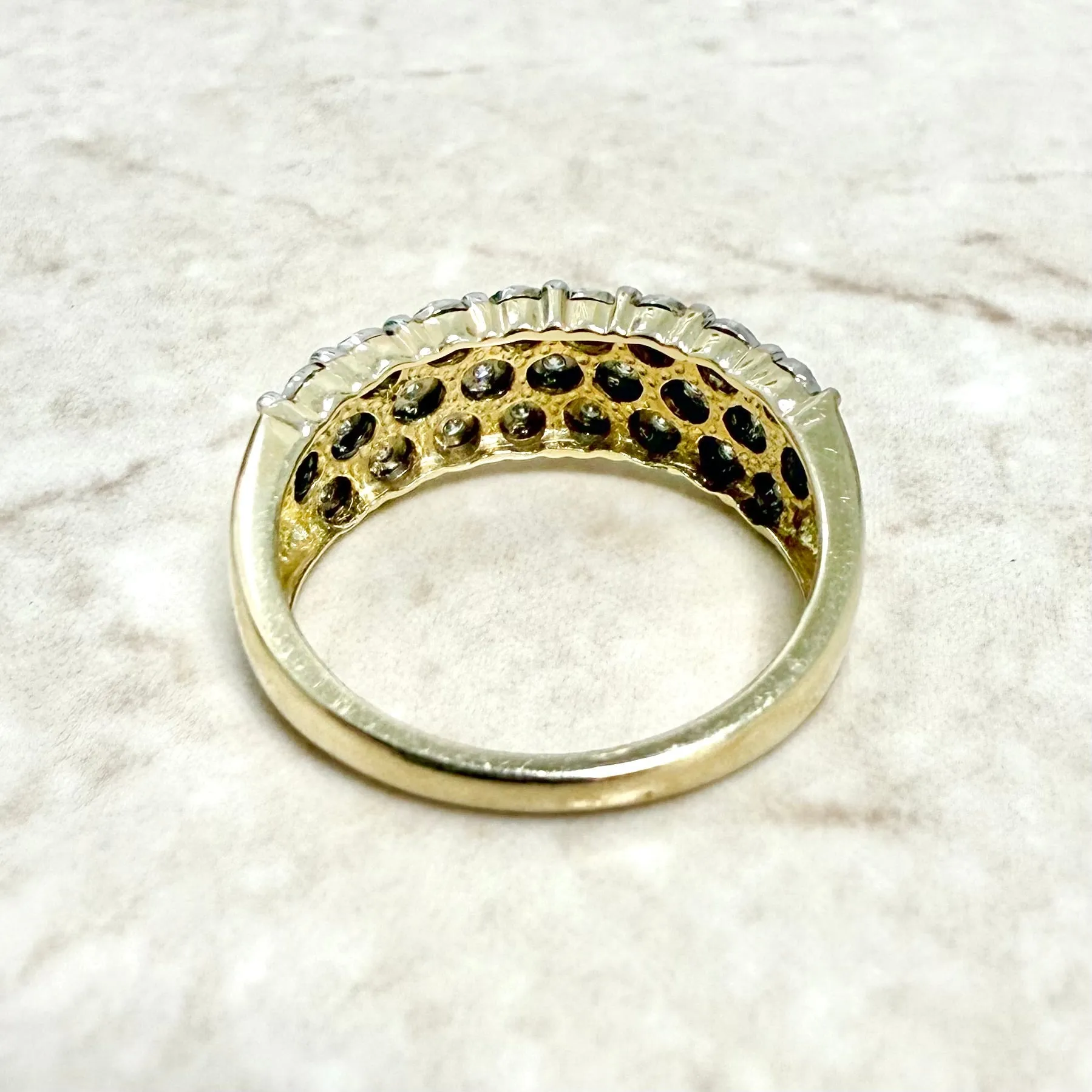 Vintage 14 Karat Two-Tone Gold Three-Row Diamond Band Ring