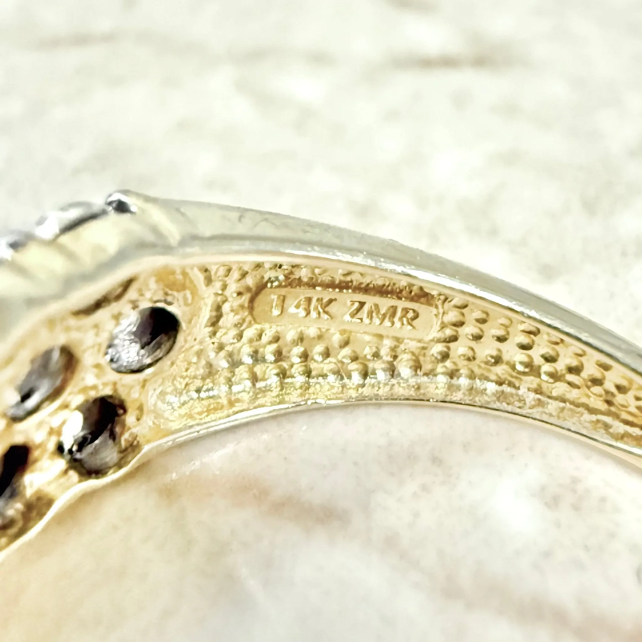 Vintage 14 Karat Two-Tone Gold Three-Row Diamond Band Ring
