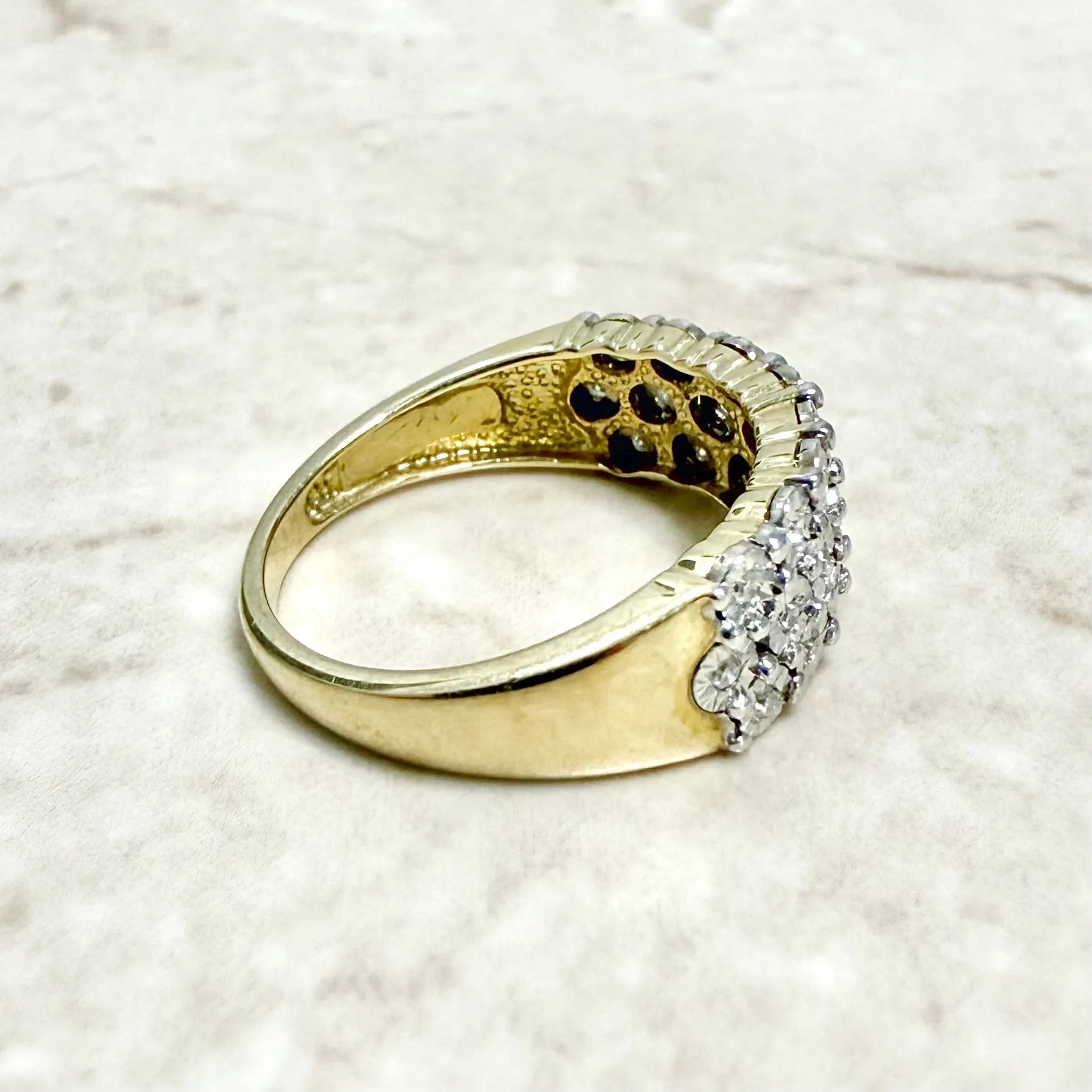 Vintage 14 Karat Two-Tone Gold Three-Row Diamond Band Ring