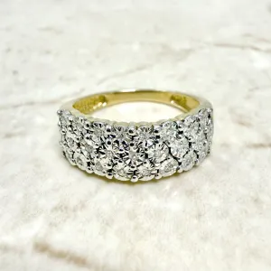 Vintage 14 Karat Two-Tone Gold Three-Row Diamond Band Ring