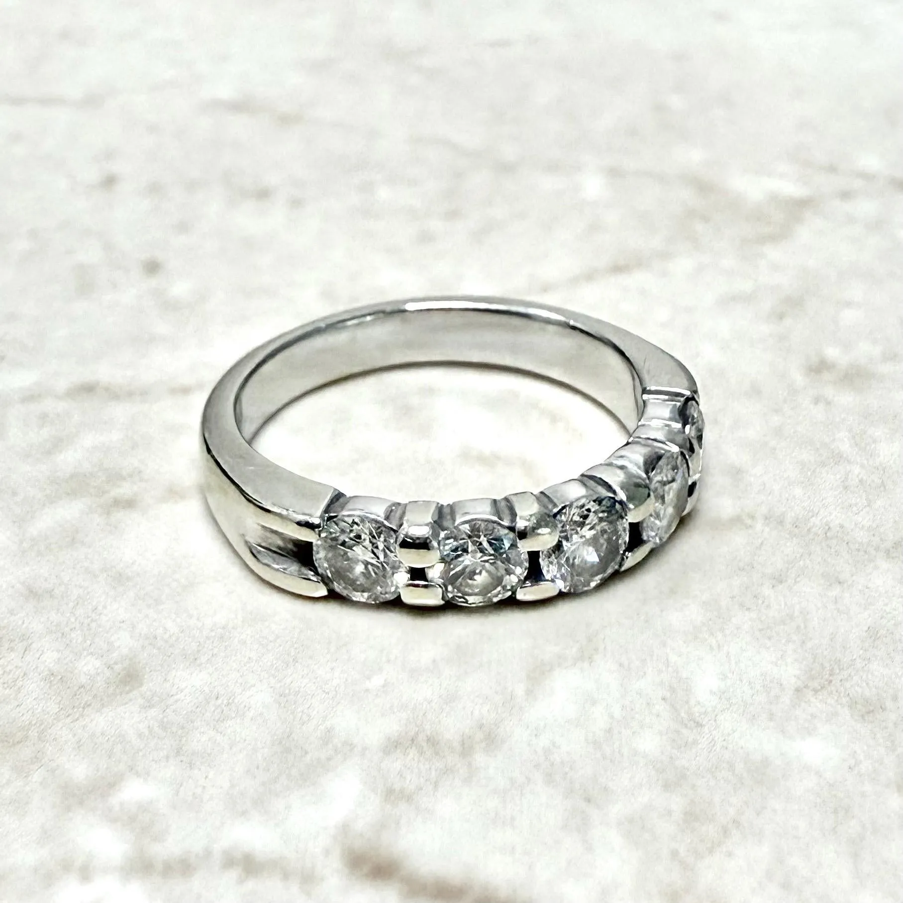 Vintage 14 Karat White Gold 1.03 Carat Diamond Band Ring