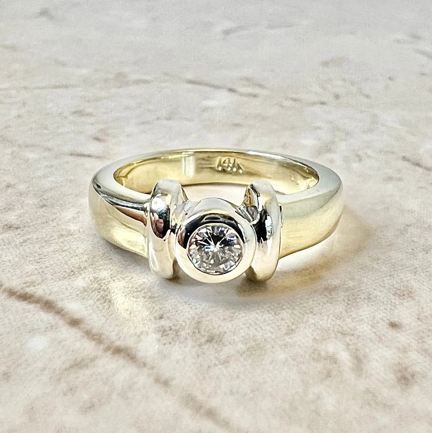 Vintage 14 Karat Yellow Gold 0.20 Carat Bezel Diamond Solitaire Ring