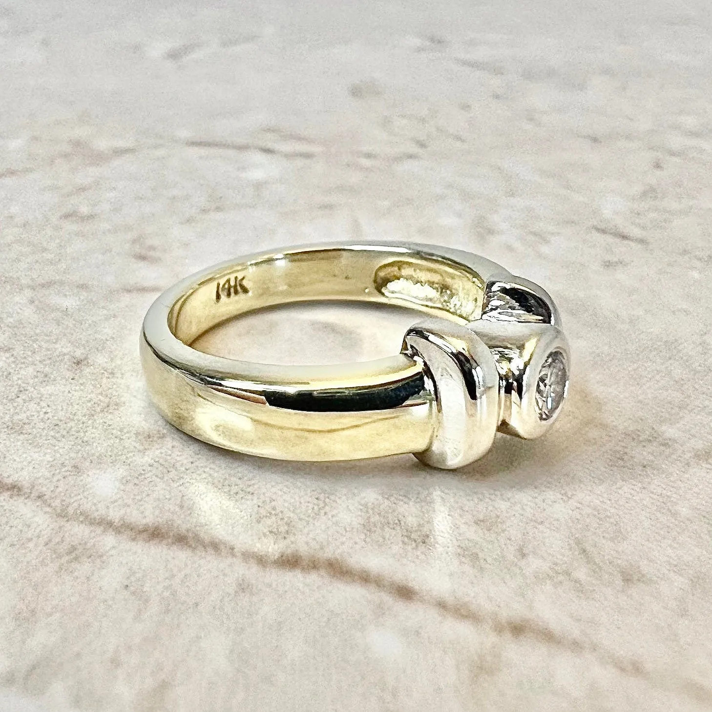 Vintage 14 Karat Yellow Gold 0.20 Carat Bezel Diamond Solitaire Ring