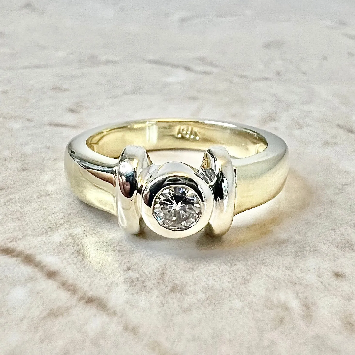 Vintage 14 Karat Yellow Gold 0.20 Carat Bezel Diamond Solitaire Ring