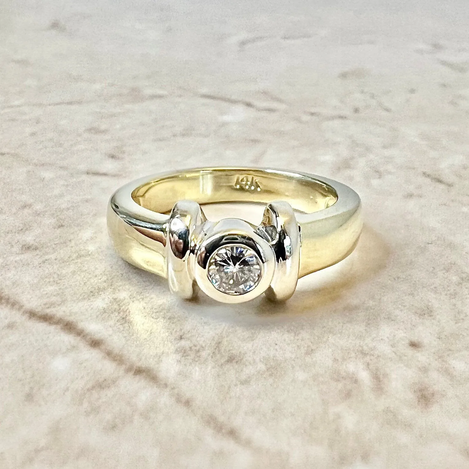 Vintage 14 Karat Yellow Gold 0.20 Carat Bezel Diamond Solitaire Ring