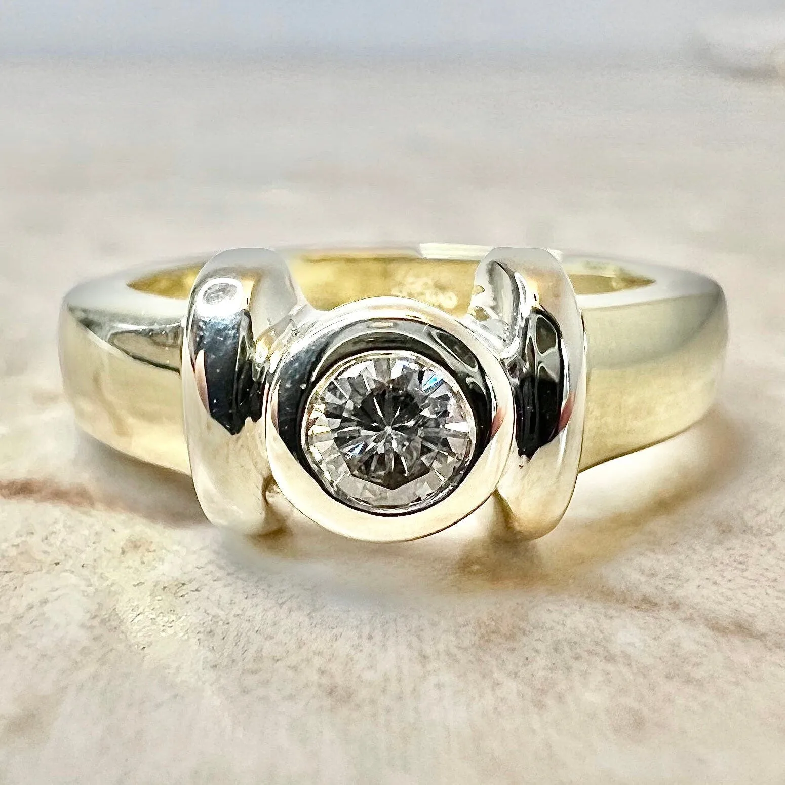 Vintage 14 Karat Yellow Gold 0.20 Carat Bezel Diamond Solitaire Ring