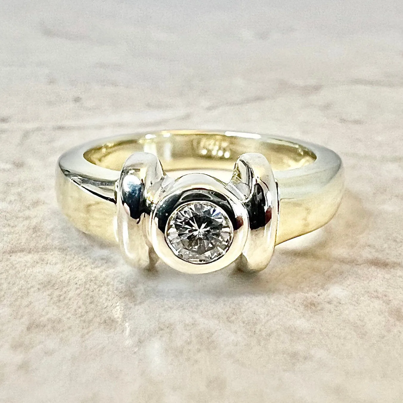 Vintage 14 Karat Yellow Gold 0.20 Carat Bezel Diamond Solitaire Ring