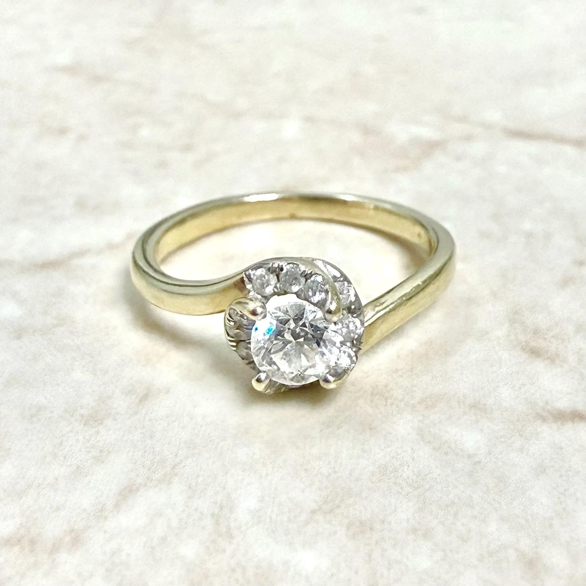 Vintage 14 Karat Yellow Gold 0.42 Carat Natural Diamond Halo Engagement Ring