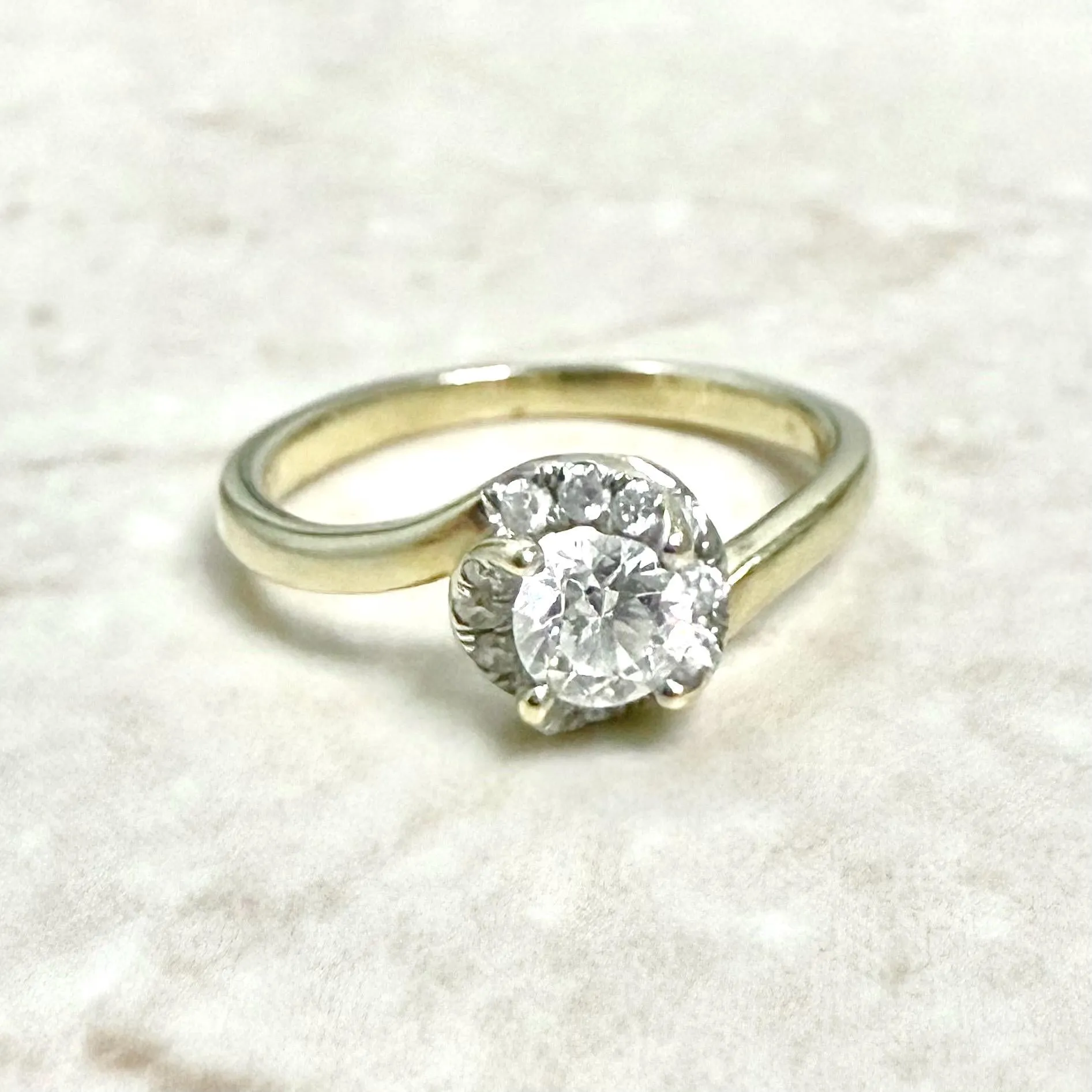 Vintage 14 Karat Yellow Gold 0.42 Carat Natural Diamond Halo Engagement Ring