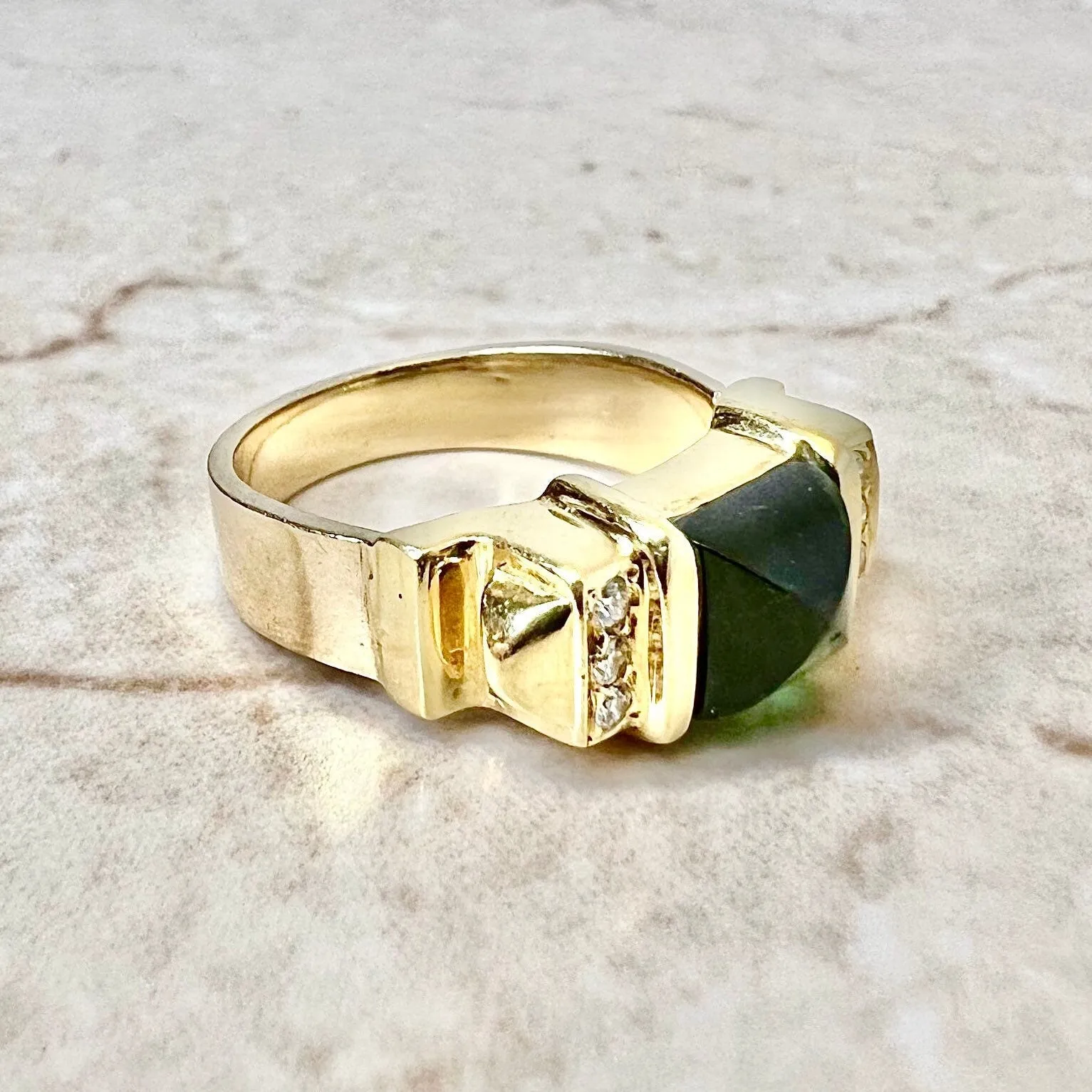 Vintage 14 Karat Yellow Gold Green Tourmaline & Diamond Cocktail Ring