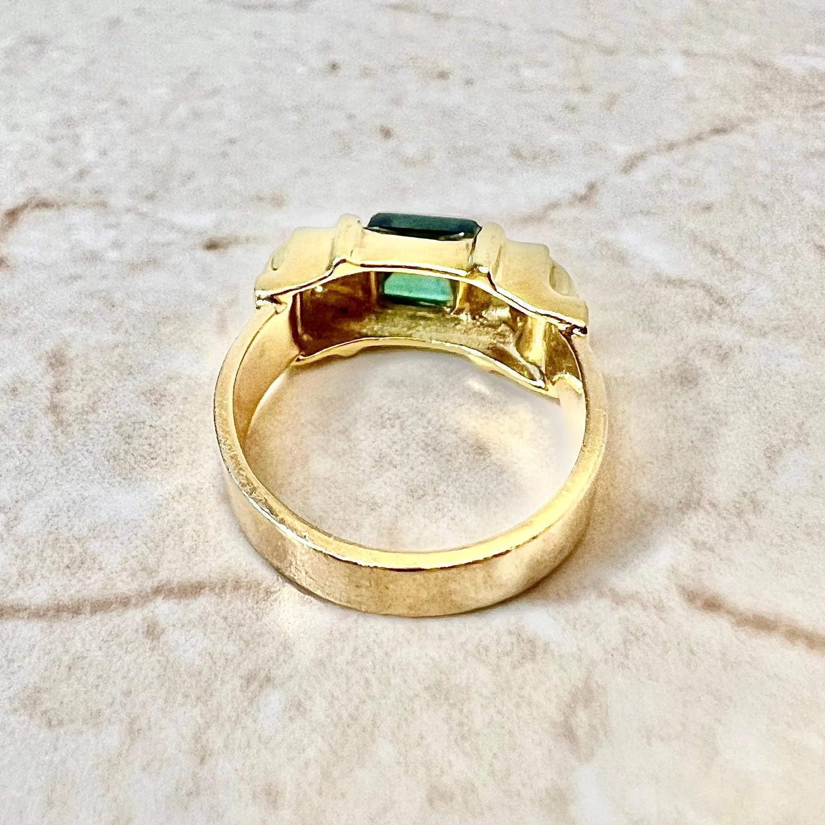 Vintage 14 Karat Yellow Gold Green Tourmaline & Diamond Cocktail Ring