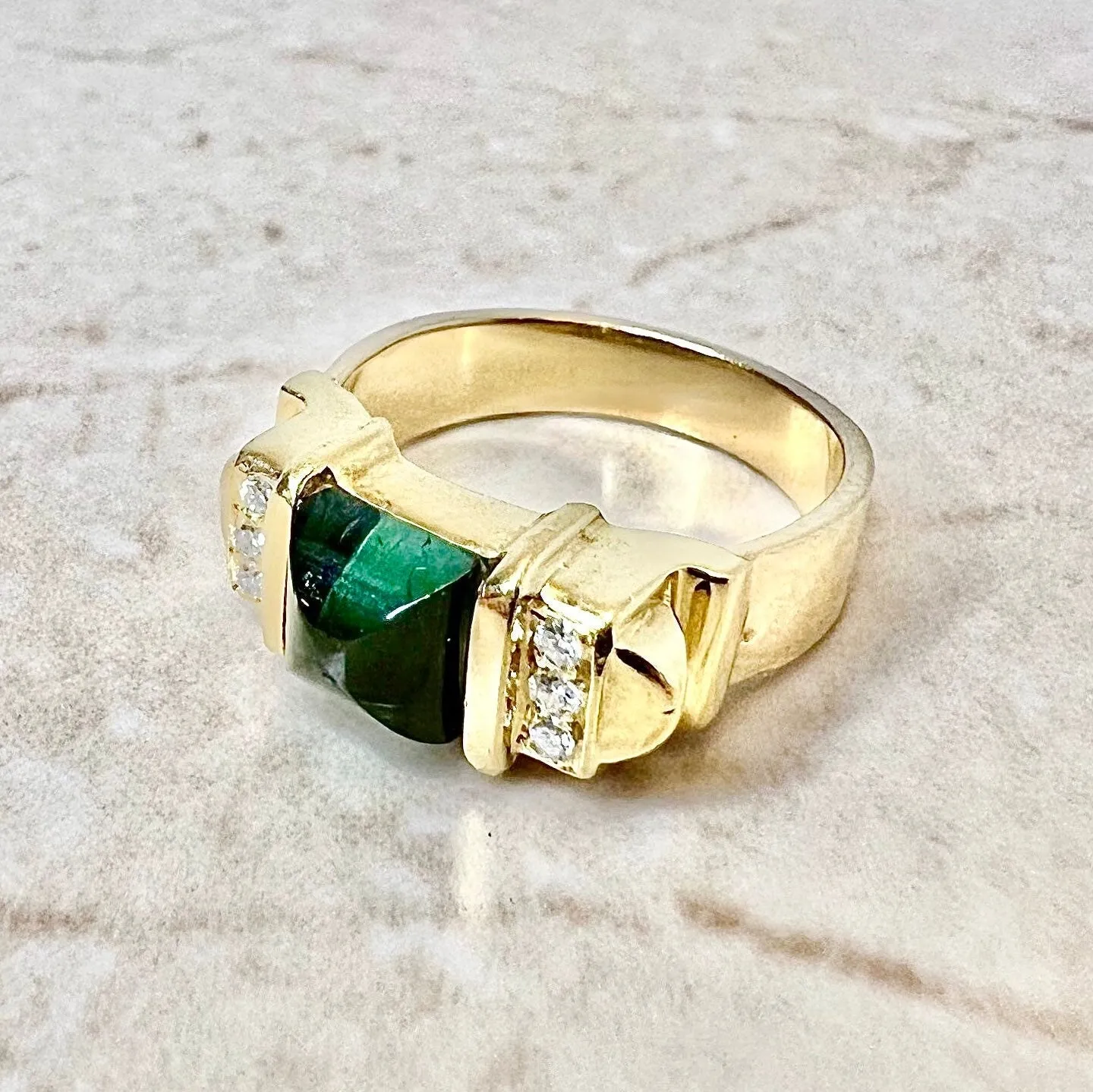 Vintage 14 Karat Yellow Gold Green Tourmaline & Diamond Cocktail Ring