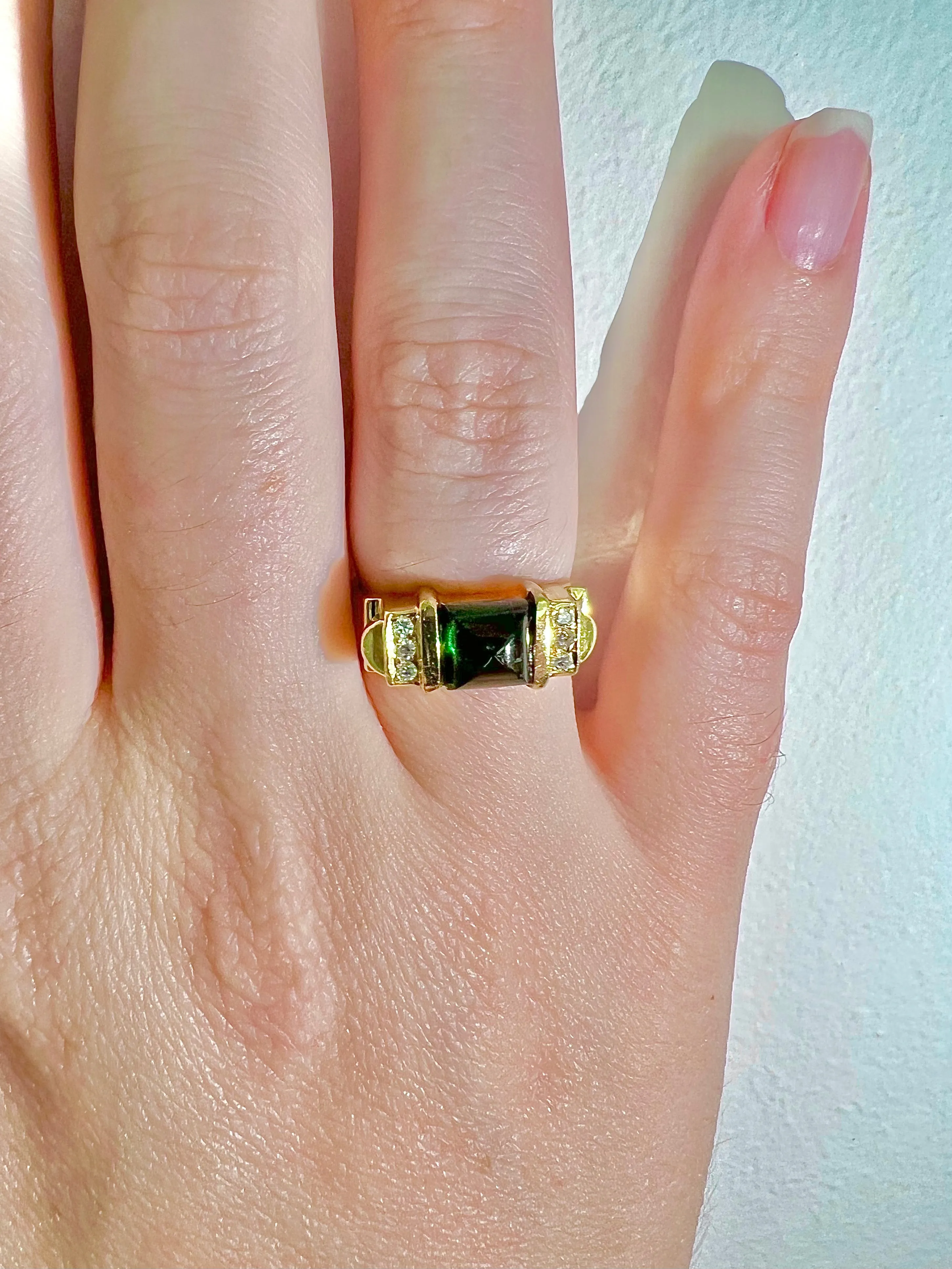 Vintage 14 Karat Yellow Gold Green Tourmaline & Diamond Cocktail Ring