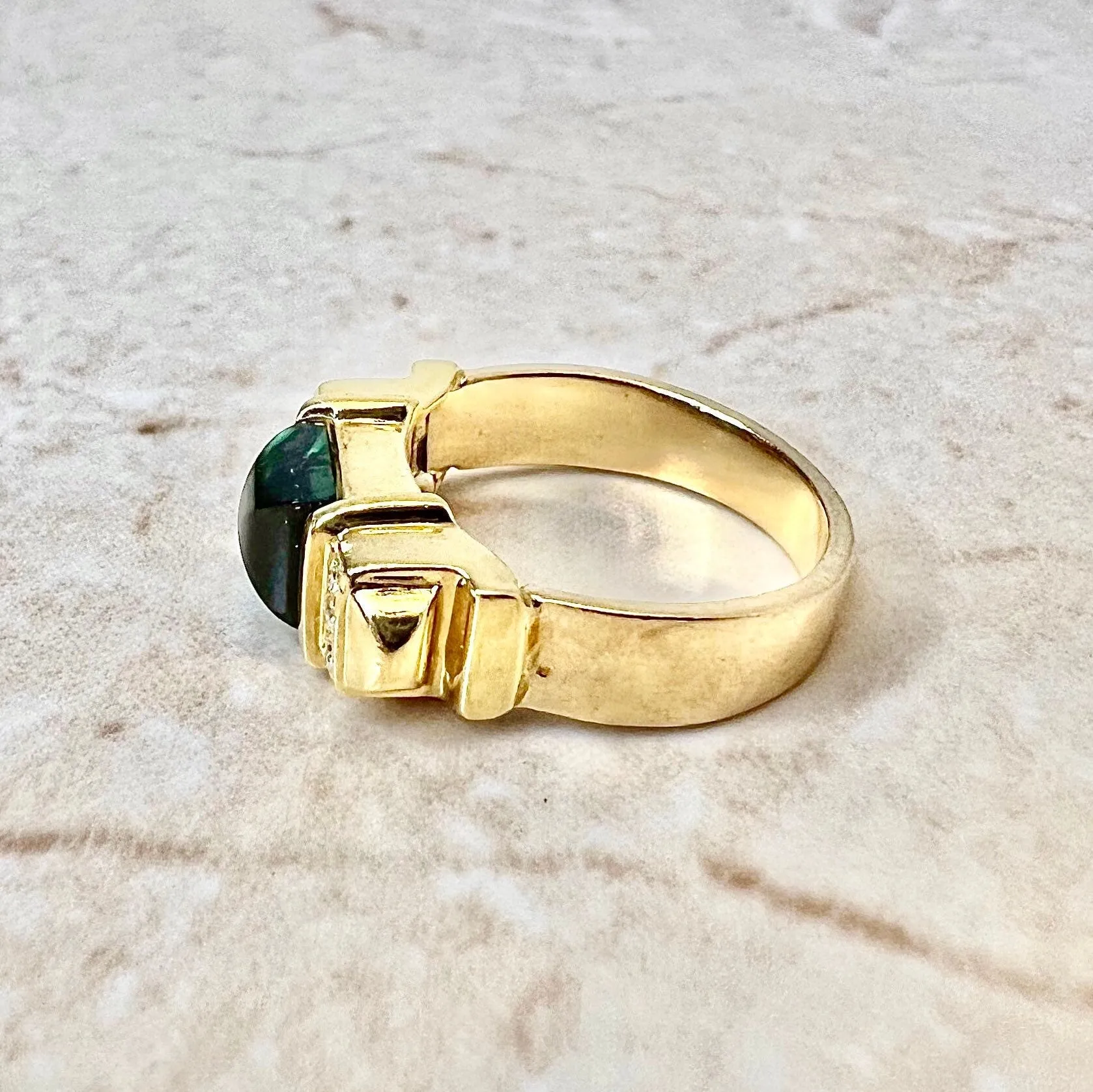 Vintage 14 Karat Yellow Gold Green Tourmaline & Diamond Cocktail Ring