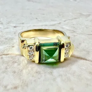Vintage 14 Karat Yellow Gold Green Tourmaline & Diamond Cocktail Ring