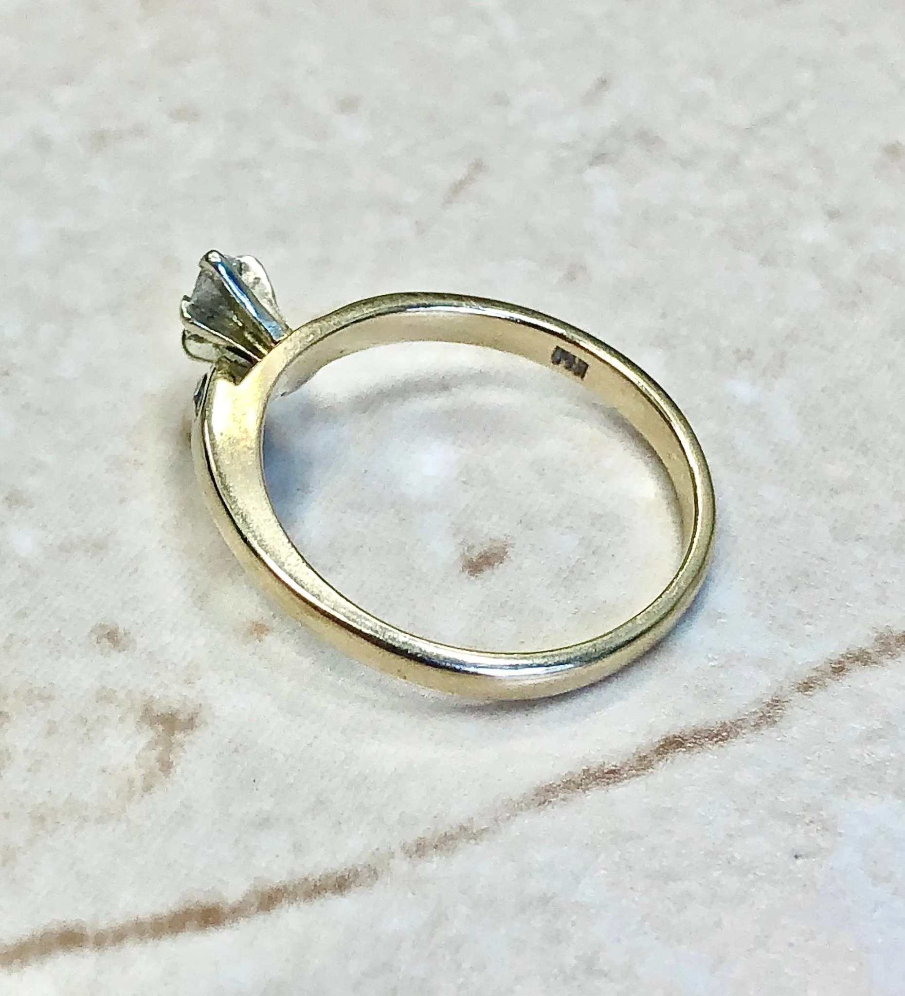 Vintage 14 Karat Yellow Gold Marquise Diamond Solitaire Ring