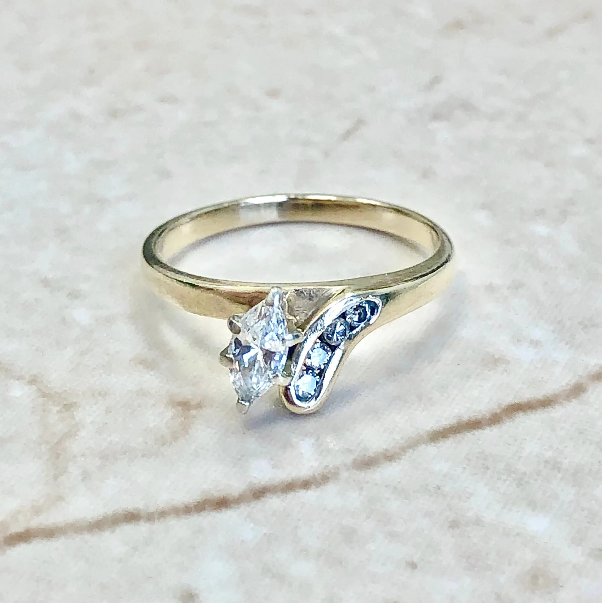 Vintage 14 Karat Yellow Gold Marquise Diamond Solitaire Ring