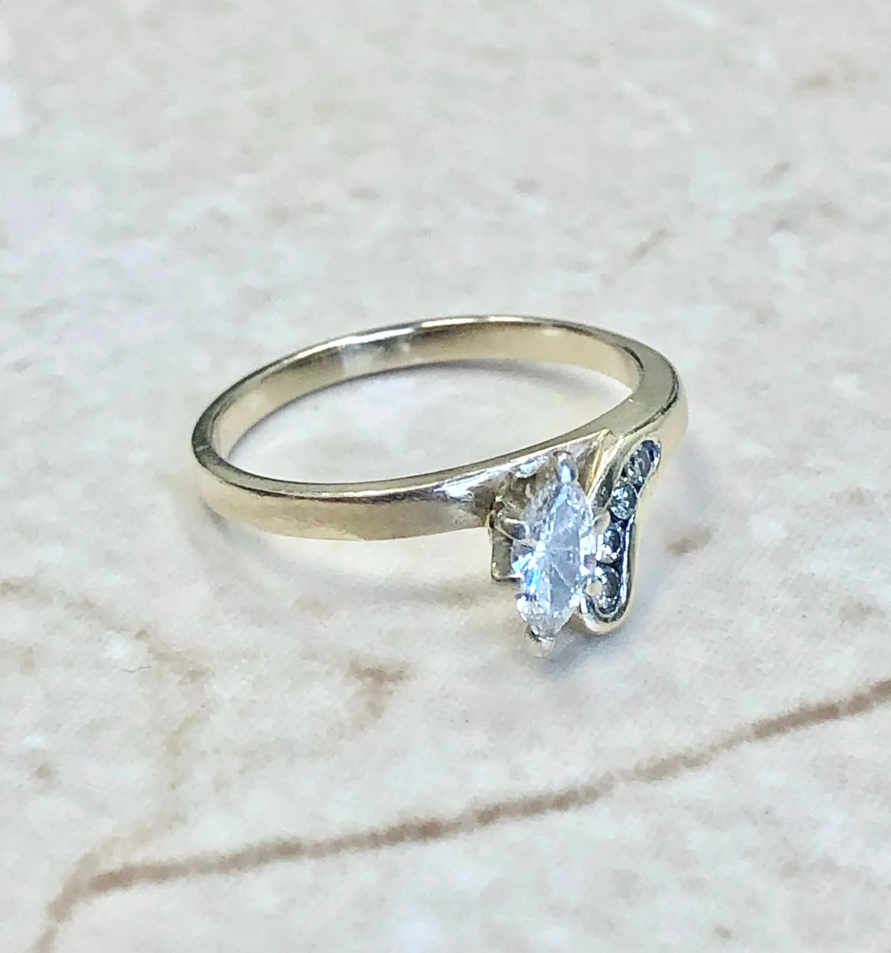Vintage 14 Karat Yellow Gold Marquise Diamond Solitaire Ring