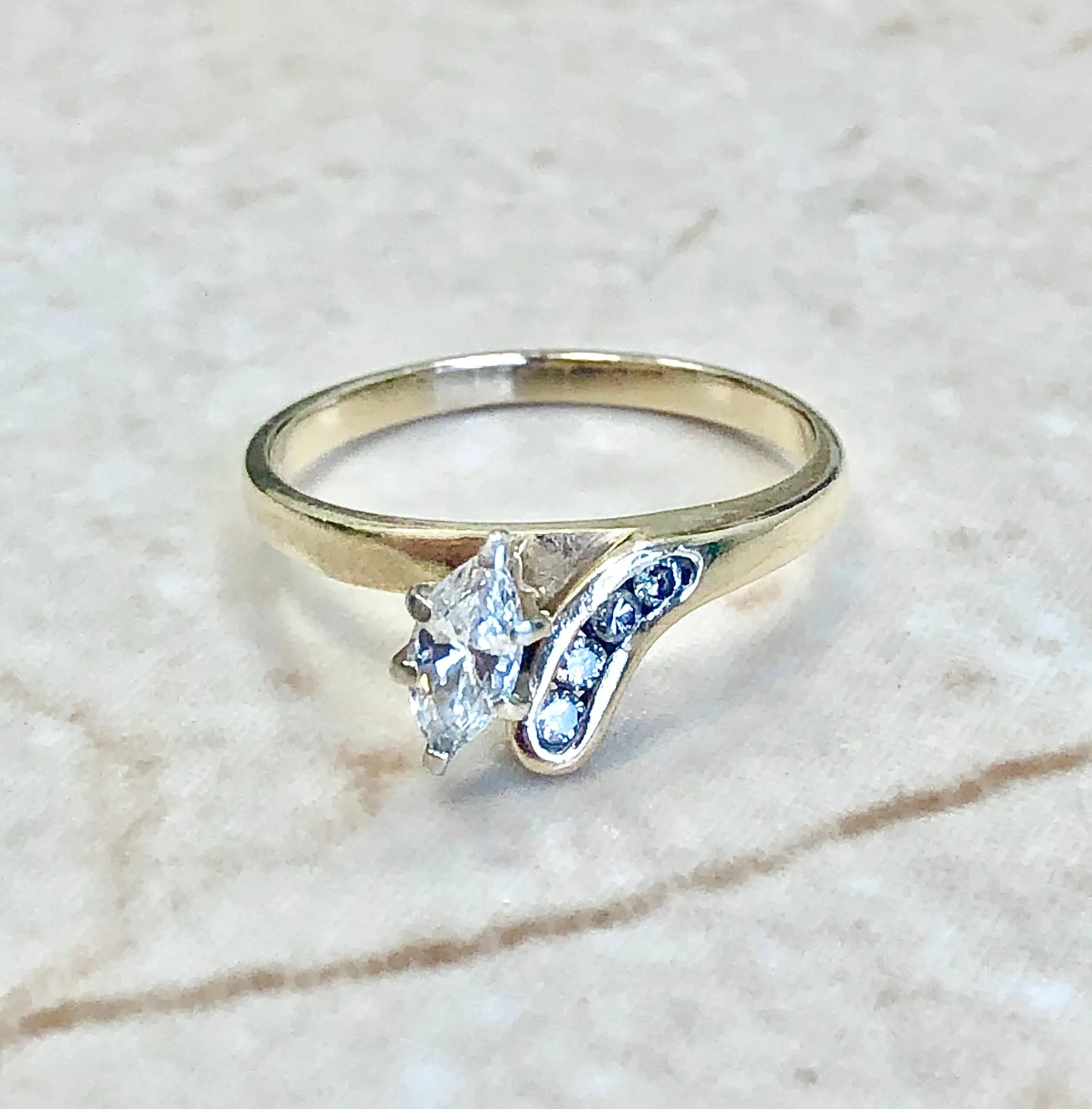 Vintage 14 Karat Yellow Gold Marquise Diamond Solitaire Ring