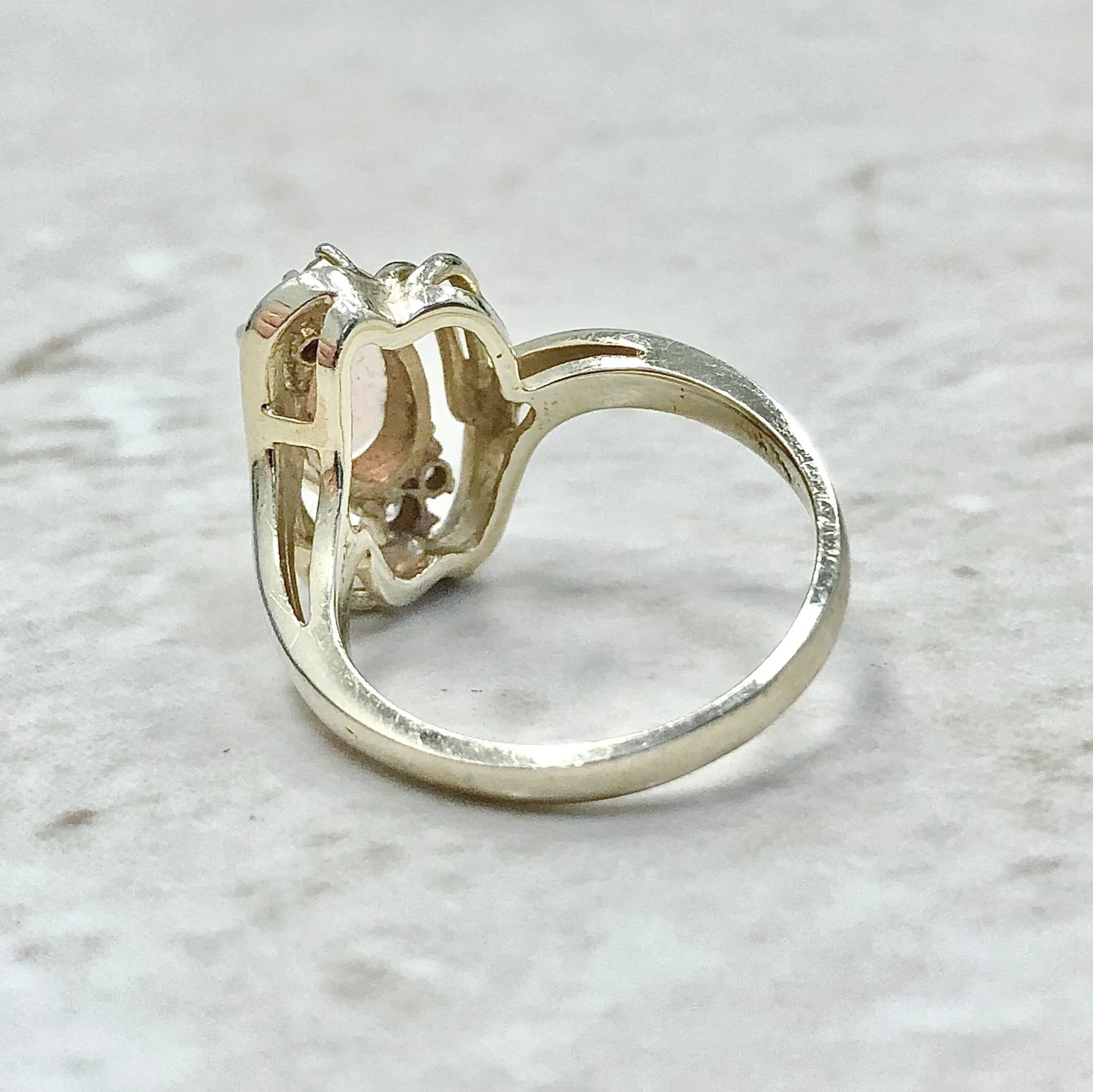 Vintage 14 Karat Yellow Gold Natural Opal & Diamond Solitaire Ring