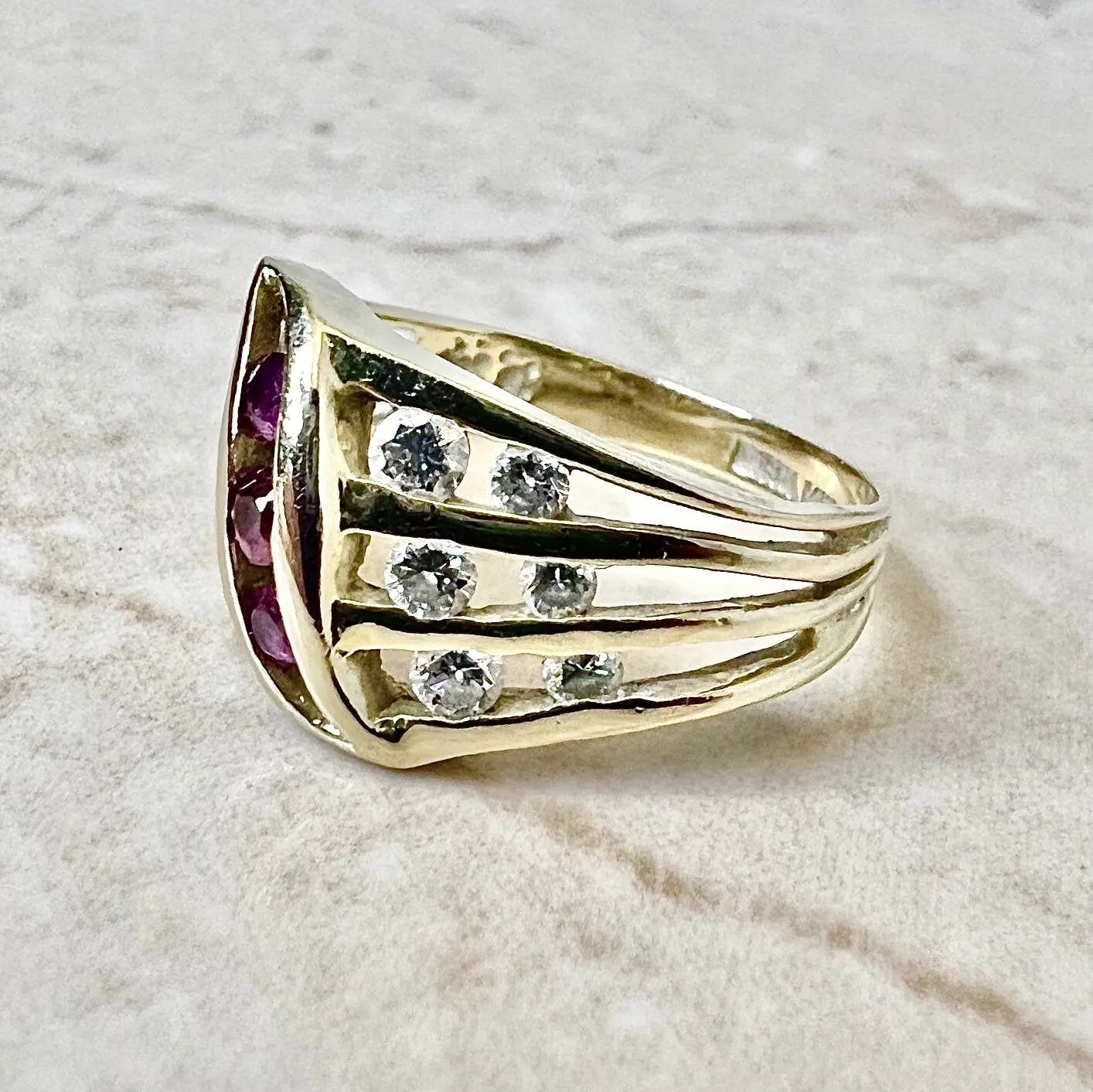 Vintage 14 Karat Yellow Gold Natural Ruby & Diamond Ring