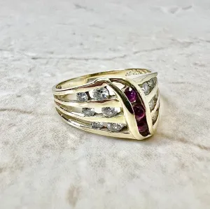 Vintage 14 Karat Yellow Gold Natural Ruby & Diamond Ring