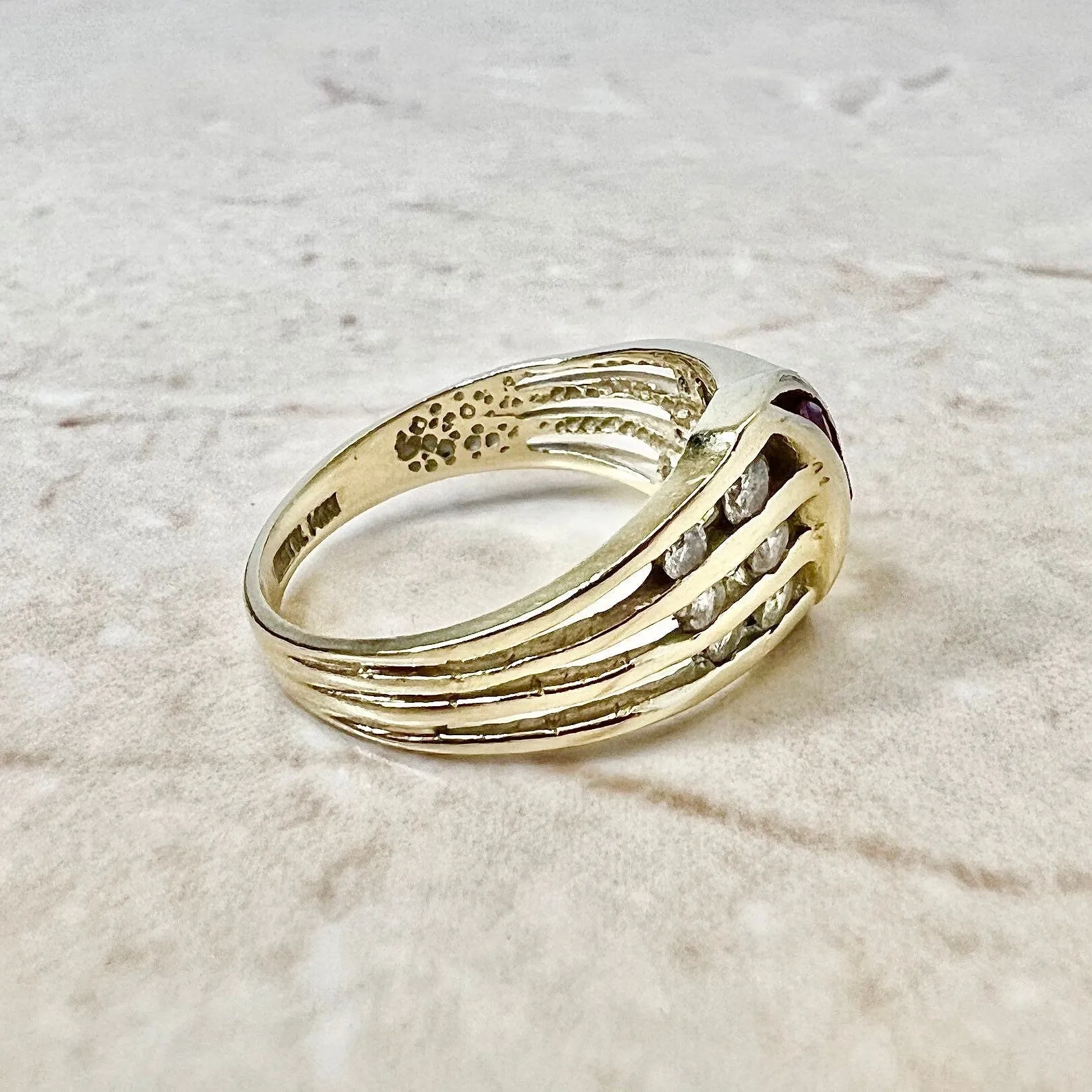 Vintage 14 Karat Yellow Gold Natural Ruby & Diamond Ring