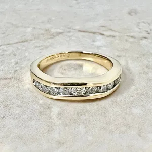 Vintage 14 Karat Yellow Gold Wavy Channel-Set 0.45 Carat Diamond Half-Eternity Band Ring