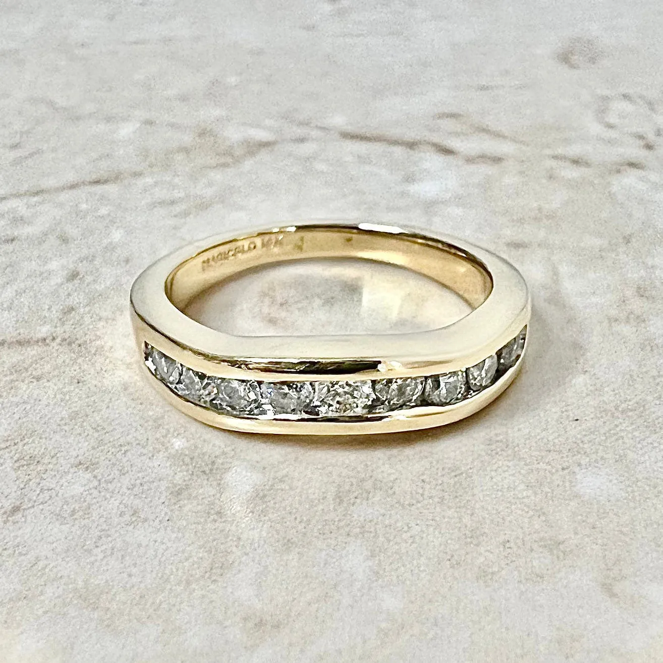 Vintage 14 Karat Yellow Gold Wavy Channel-Set 0.45 Carat Diamond Half-Eternity Band Ring