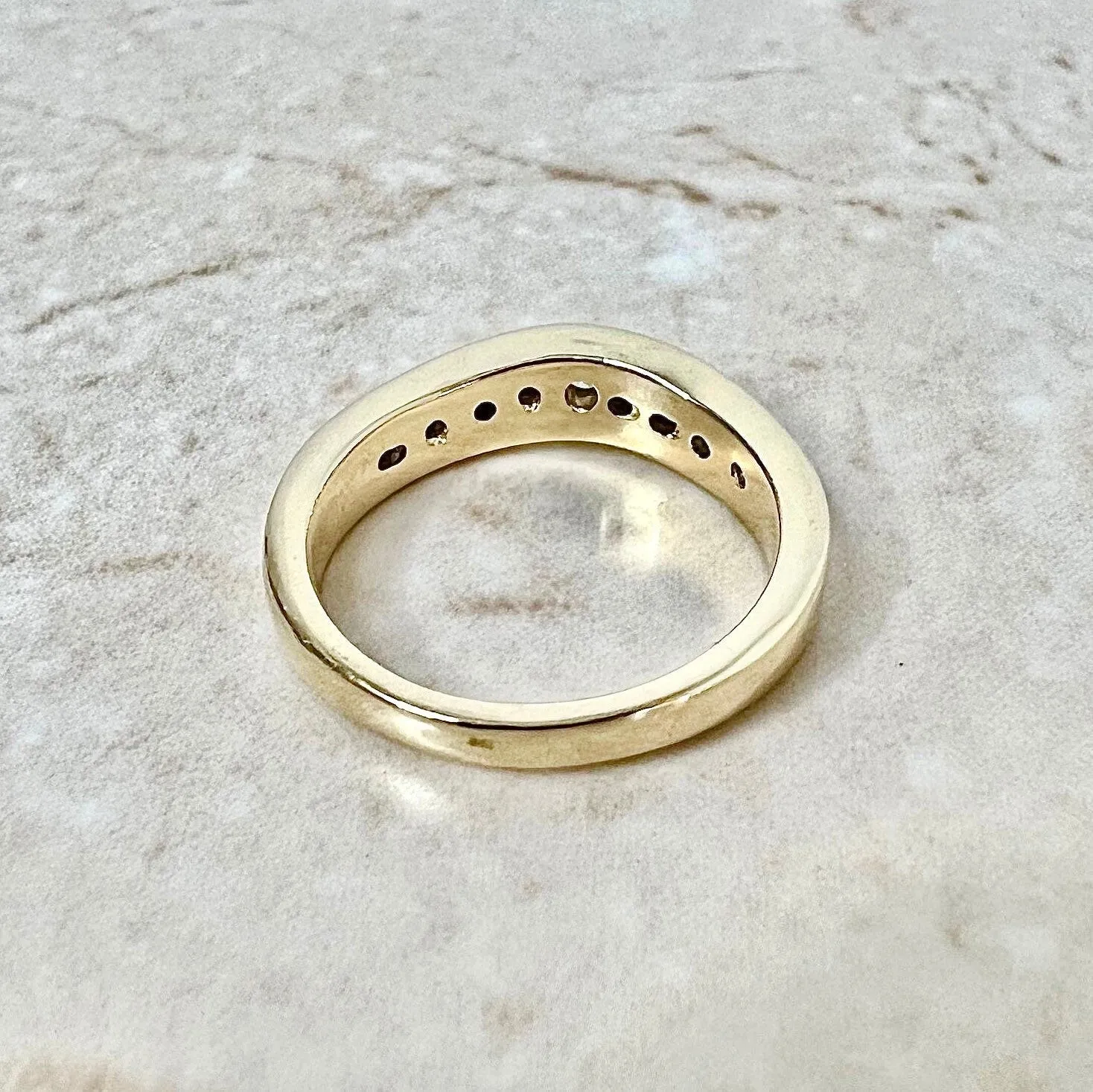 Vintage 14 Karat Yellow Gold Wavy Channel-Set 0.45 Carat Diamond Half-Eternity Band Ring