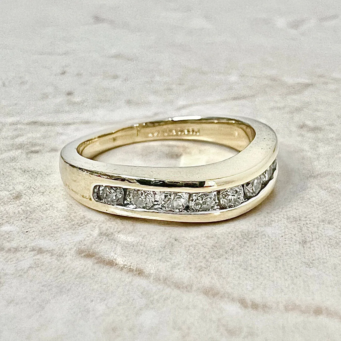 Vintage 14 Karat Yellow Gold Wavy Channel-Set 0.45 Carat Diamond Half-Eternity Band Ring