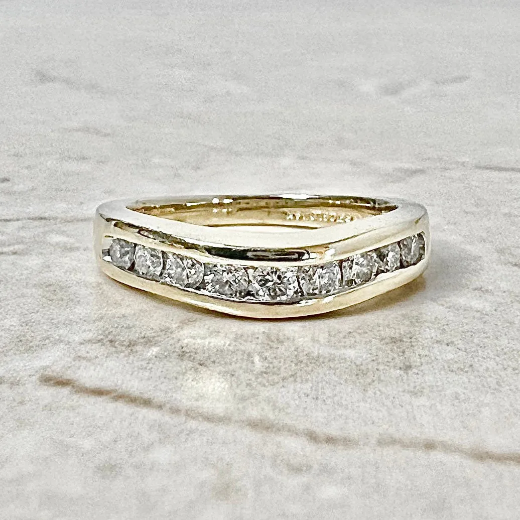 Vintage 14 Karat Yellow Gold Wavy Channel-Set 0.45 Carat Diamond Half-Eternity Band Ring