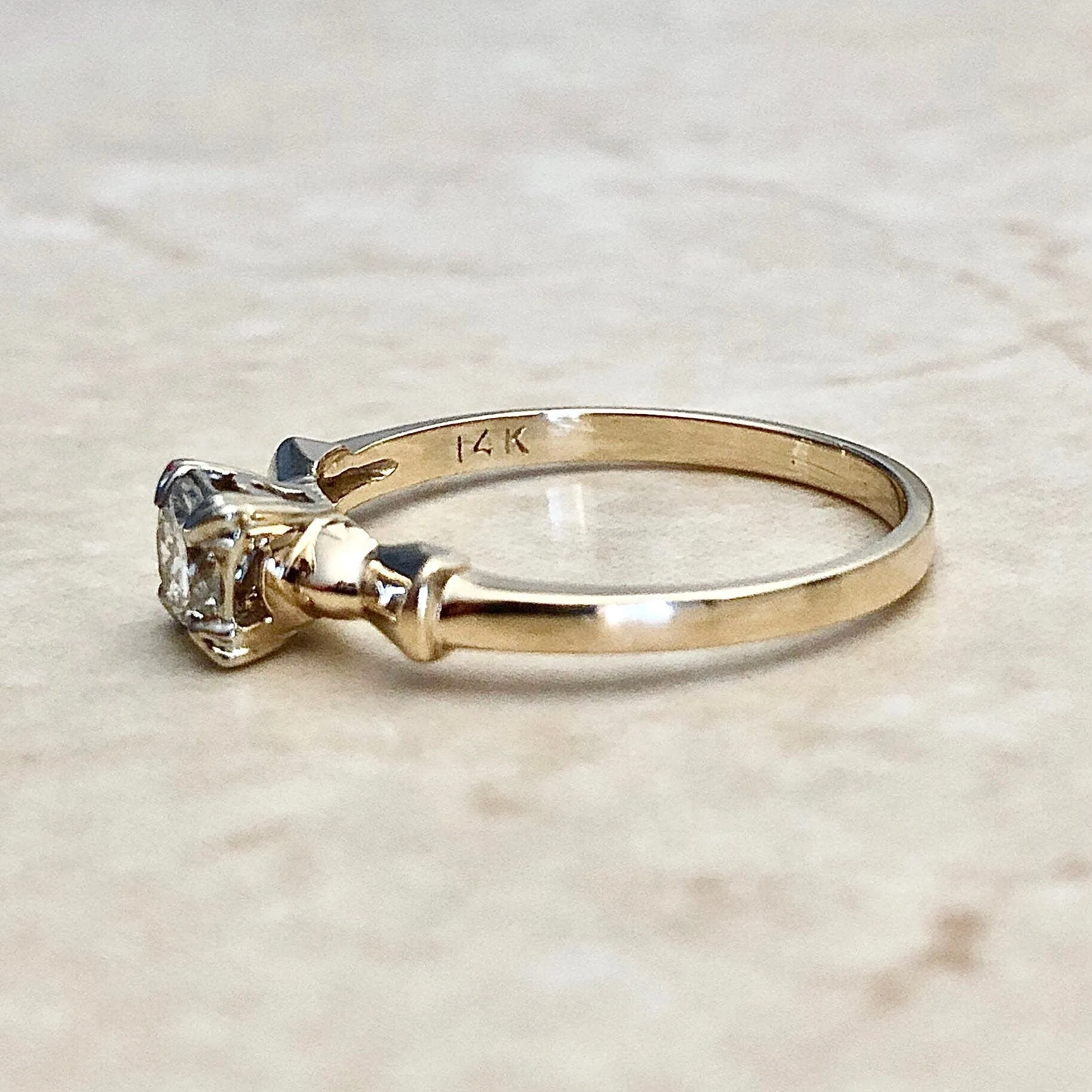 Vintage 1940’s Retro 14 Karat Yellow Gold 0.40 Carat Diamond Solitaire Engagement Ring
