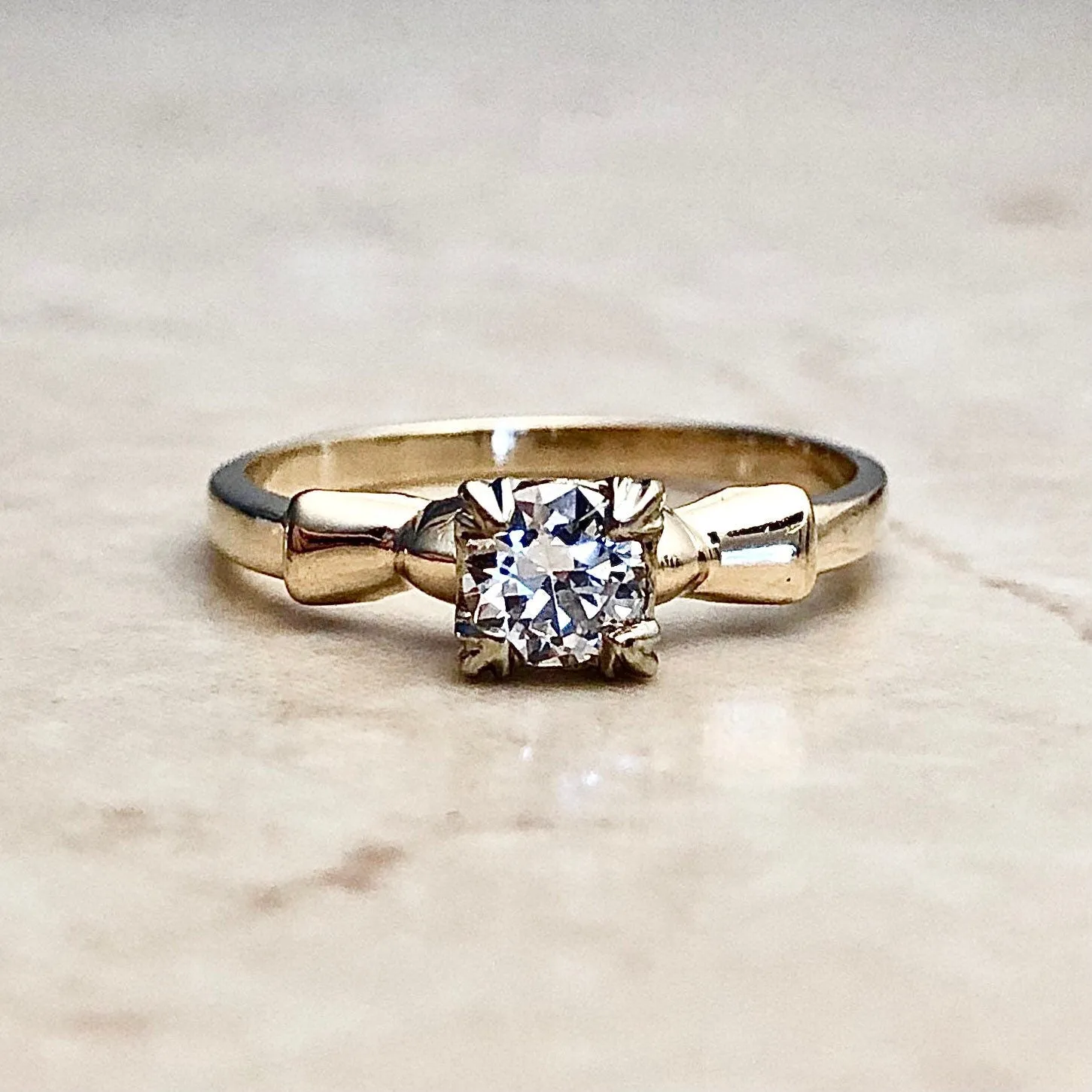 Vintage 1940’s Retro 14 Karat Yellow Gold 0.40 Carat Diamond Solitaire Engagement Ring