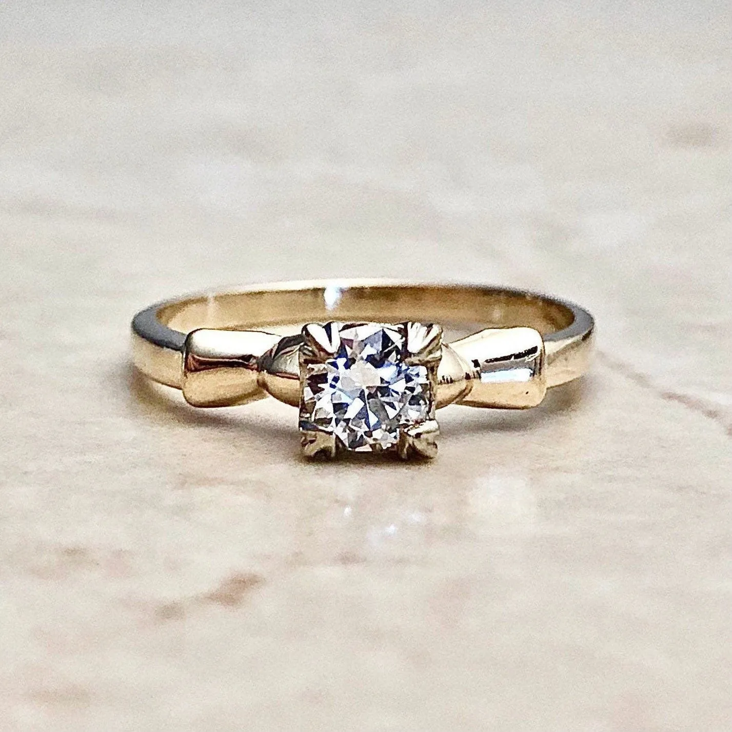 Vintage 1940’s Retro 14 Karat Yellow Gold 0.40 Carat Diamond Solitaire Engagement Ring