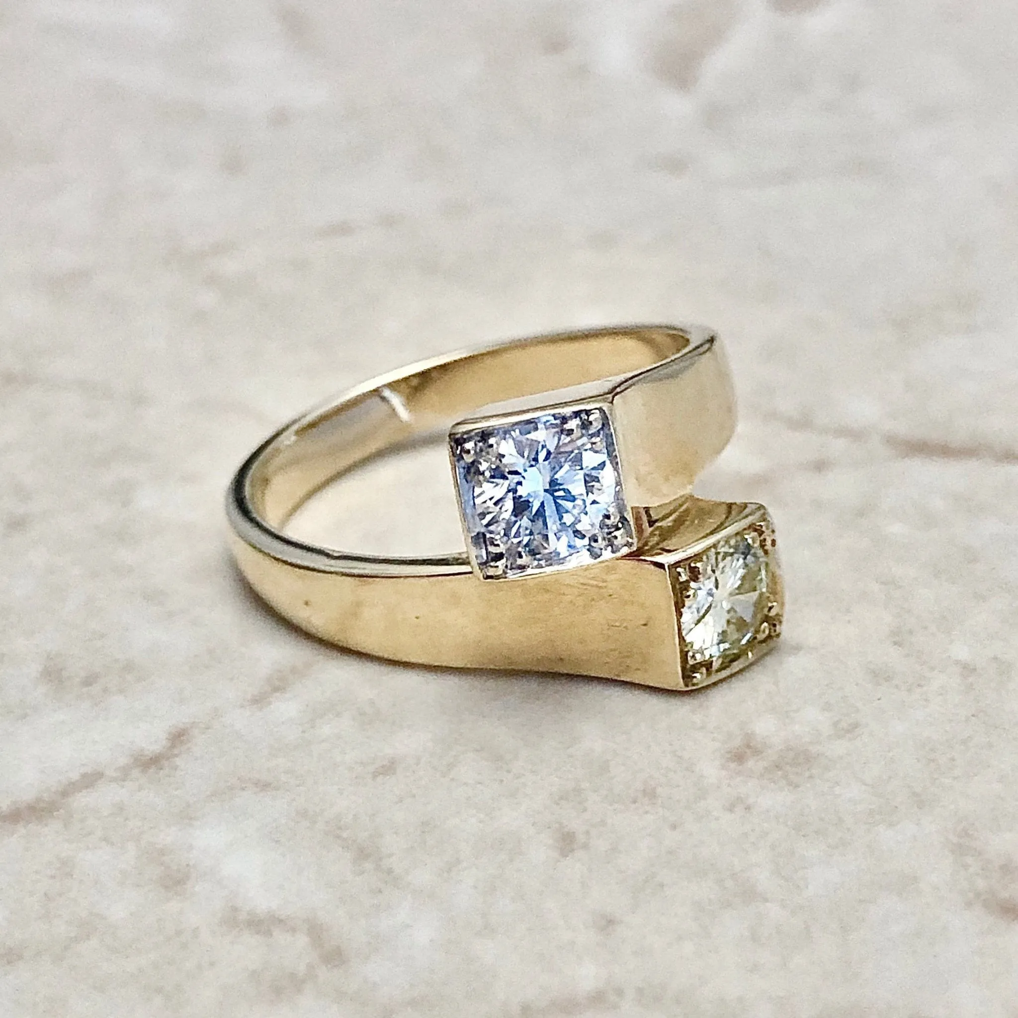 Vintage Italian Toi Et Moi 0.75 Carat Diamond & Yellow Diamond Ring