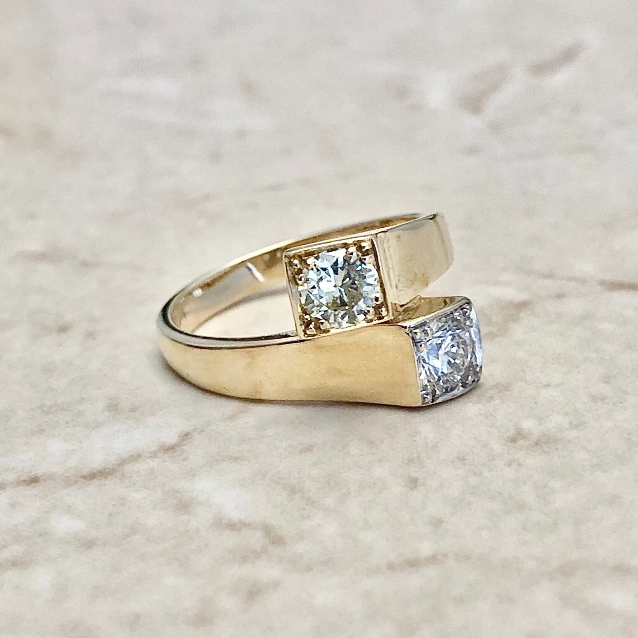 Vintage Italian Toi Et Moi 0.75 Carat Diamond & Yellow Diamond Ring