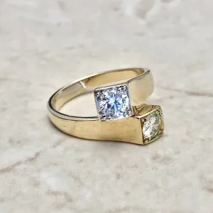 Vintage Italian Toi Et Moi 0.75 Carat Diamond & Yellow Diamond Ring