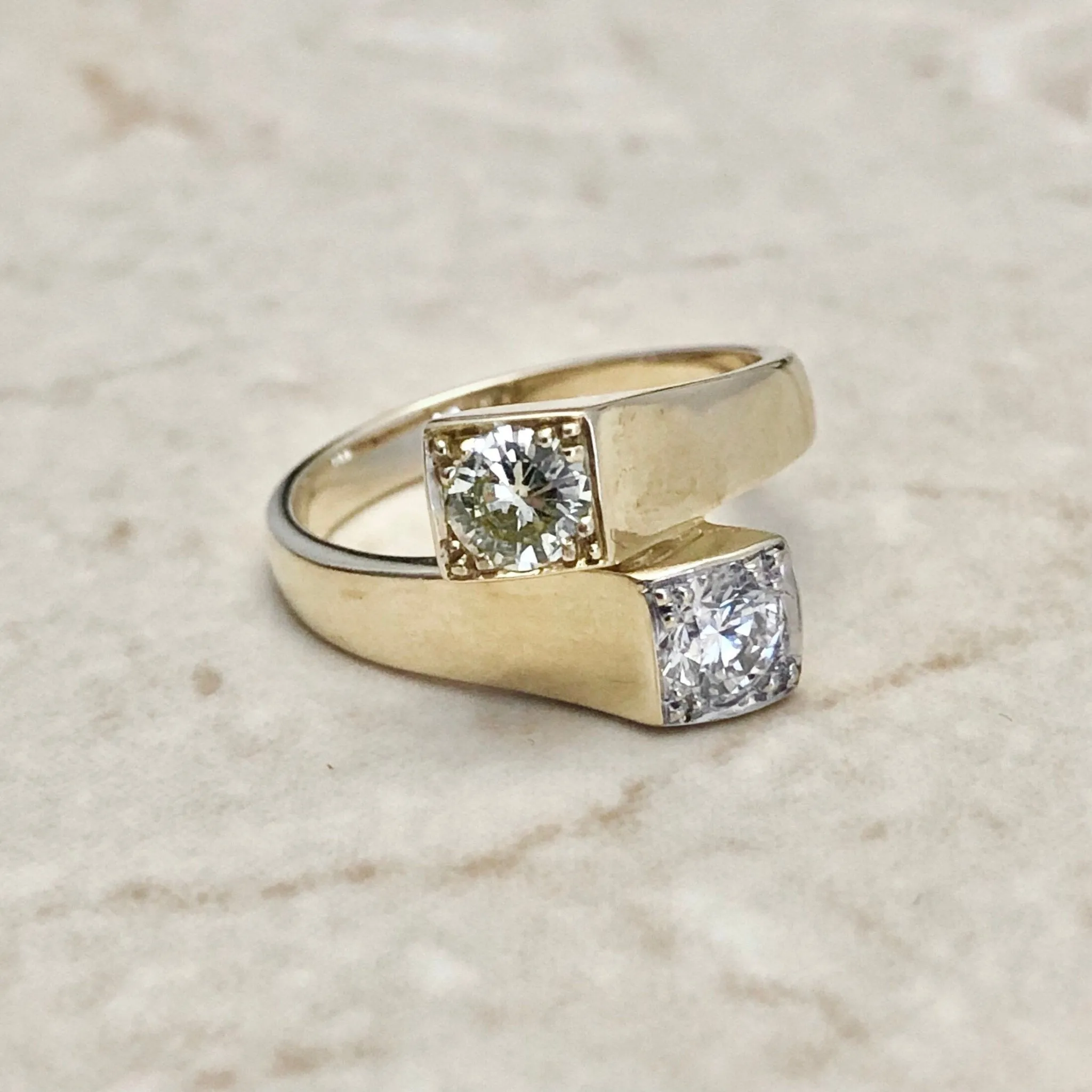 Vintage Italian Toi Et Moi 0.75 Carat Diamond & Yellow Diamond Ring